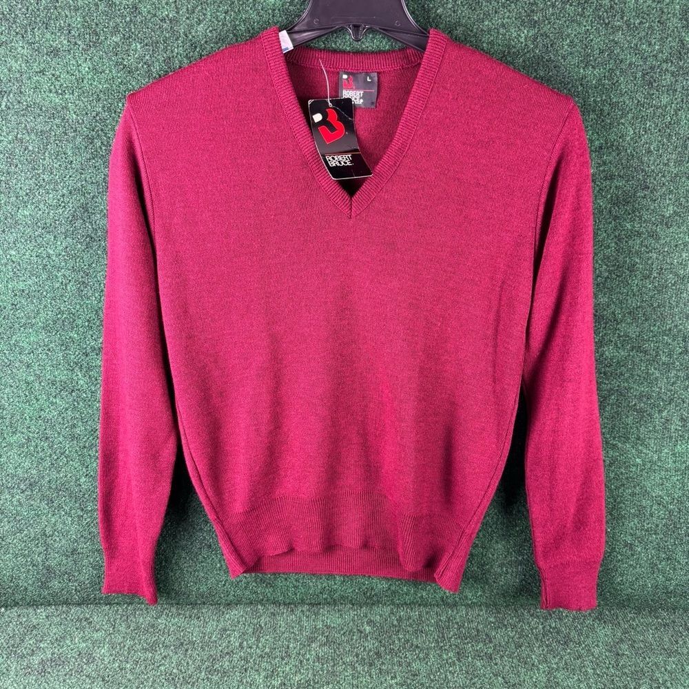 Vintage Robert Bruce V-Neck Sweater Mens Large Red Pullover NOS Orlon Acrylic